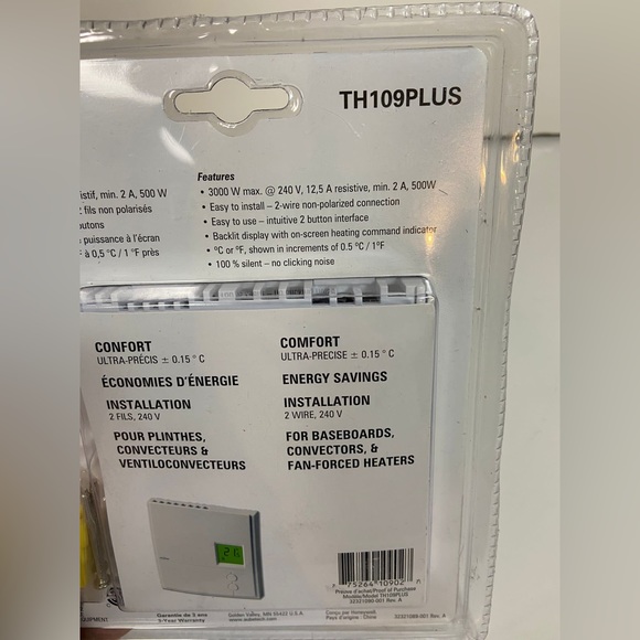 Honeywell Aube TH109PLUS NONPROGRAMMABLE THERMOSTAT FOR ELECTRIC HEATING New - Picture 2 of 3